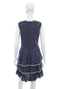 1960's Melissa Lane Navy and White Polka Dot Dress Size M