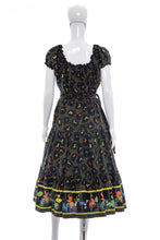 Load image into Gallery viewer, 1950&#39;s Rare Black and Multicolor Novelty Circus Print Dress Size M/L
