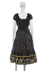 1950's Rare Black and Multicolor Novelty Circus Print Dress Size M/L