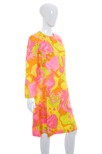 1960's Nicki Quinn Pink and Multicolor Psychedelic Print Dress Size XL