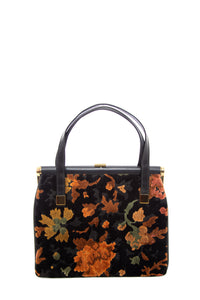 1960's Classy U.S.A Black and Orange Floral Carpet Purse