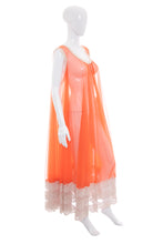 Load image into Gallery viewer, 1960&#39;s Orange and White Lace Night Gown Size XL/XXL
