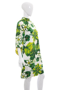 1960's White and Green Floral Print Tiki Dress Size M