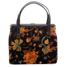 Load image into Gallery viewer, 1960&#39;s Classy U.S.A Black and Orange Floral Carpet Purse
