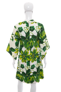 1960's White and Green Floral Print Tiki Dress Size M