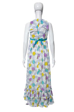 Load image into Gallery viewer, 1970&#39;s Keene White and Floral Print Empire Waist Maxi Dress Size S
