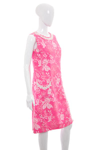 1960's Shifts Internationale Pink and White Tiki Shift Dress Size L