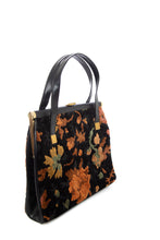 Load image into Gallery viewer, 1960&#39;s Classy U.S.A Black and Orange Floral Carpet Purse
