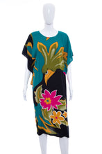 Load image into Gallery viewer, 1980&#39;s Bumi Agung Blue and Multicolor Bird Print Kaftan Size OS
