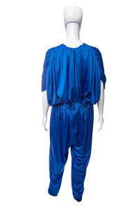 1980's Alicia Blue Ruched Detail Jumpsuit Size L