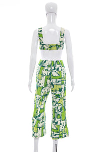 1960's Green and White Abstract Paint Print Overalls Size S