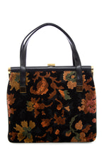 Load image into Gallery viewer, 1960&#39;s Classy U.S.A Black and Orange Floral Carpet Purse
