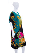 Load image into Gallery viewer, 1980&#39;s Bumi Agung Blue and Multicolor Bird Print Kaftan Size OS
