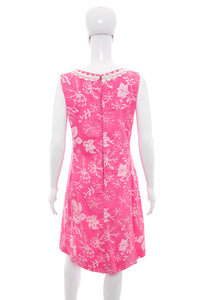 1960's Shifts Internationale Pink and White Tiki Shift Dress Size L