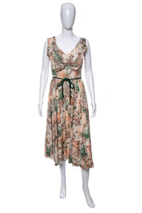 1950's Multicolor Forest Print Sleeveless Dress Size M