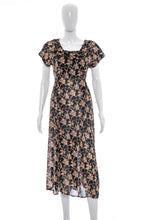 Load image into Gallery viewer, 1990&#39;s Virgo II Black and Floral Print Maxi Dress Size M
