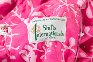 1960's Shifts Internationale Pink and White Tiki Shift Dress Size L