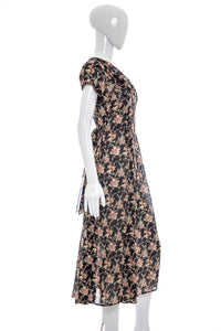 1990's Virgo II Black and Floral Print Maxi Dress Size M