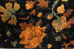 1960's Classy U.S.A Black and Orange Floral Carpet Purse