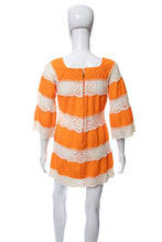 Load image into Gallery viewer, 1970&#39;s Rodelinda Orange and White Lace Micro Pleat Detail Mexican Mini Dress Size S
