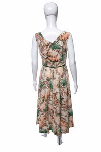 1950's Multicolor Forest Print Sleeveless Dress Size M