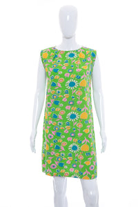 1960's Green Floral Print Shift Dress Size XL