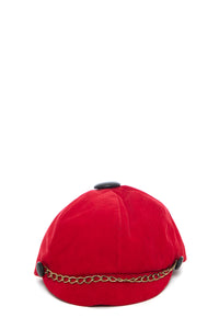 1960's Mod Red Velvet and Chain Detail Newsboy Cap