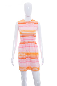 1970's Lanz Original Pink and Orange Striped Mini Dress Size S