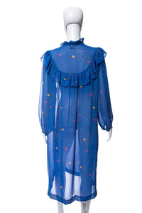 1980's Chez Polka Dot Long Sleeve Chiffon Dress Size XXL