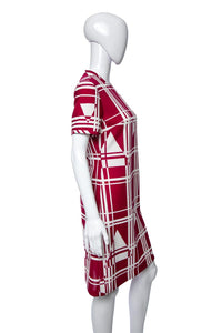 1960'sMarron and White Abstract-Geo Printed Dress Size M/L