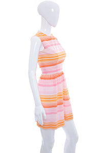 1970's Lanz Original Pink and Orange Striped Mini Dress Size S