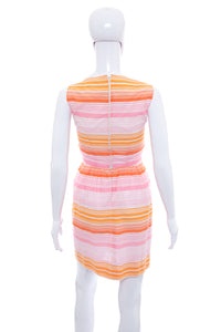 1970's Lanz Original Pink and Orange Striped Mini Dress Size S