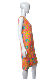 1960's Neon Floral Printed Sleeveless Dress Size M
