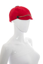 Load image into Gallery viewer, 1960&#39;s Mod Red Velvet and Chain Detail Newsboy Cap
