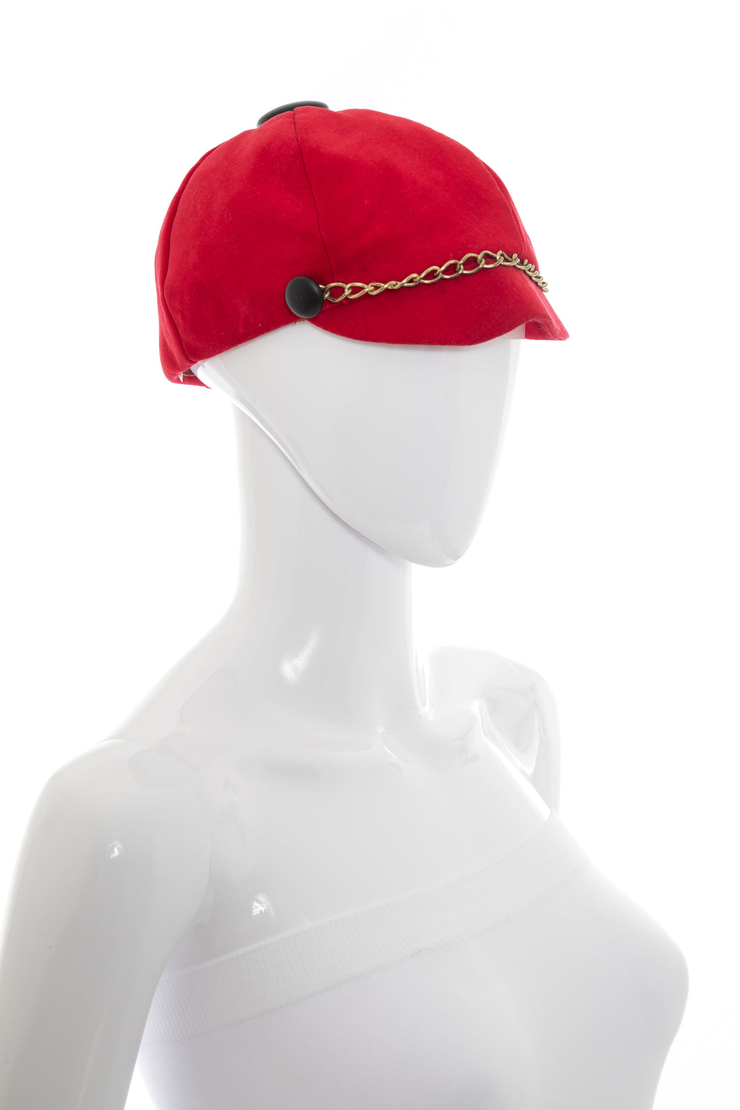 1960's Mod Red Velvet and Chain Detail Newsboy Cap