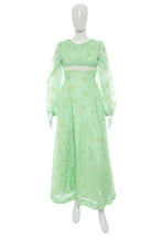 Load image into Gallery viewer, 1970&#39;s Mint and Daisy Print Hippie Maxi Dress Size S
