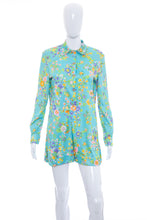 Load image into Gallery viewer, 1960&#39;s Aqua Floral Print Mini Dress Size L
