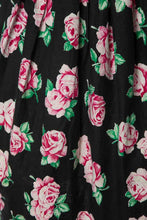 Load image into Gallery viewer, 1950&#39;s Black and Pink Rose Printed Knee Length Dress Size M
