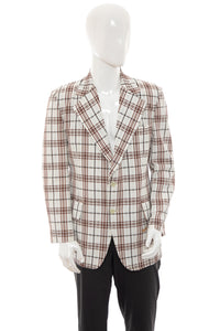 1970's Ohrbach's White and Brown Plaid Suit Jacket Size M