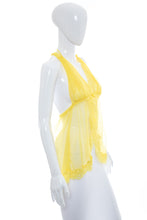 Load image into Gallery viewer, 1990&#39;s Frederick&#39;s of Hollywood Yellow Mesh and Lace Negligée Size S/M
