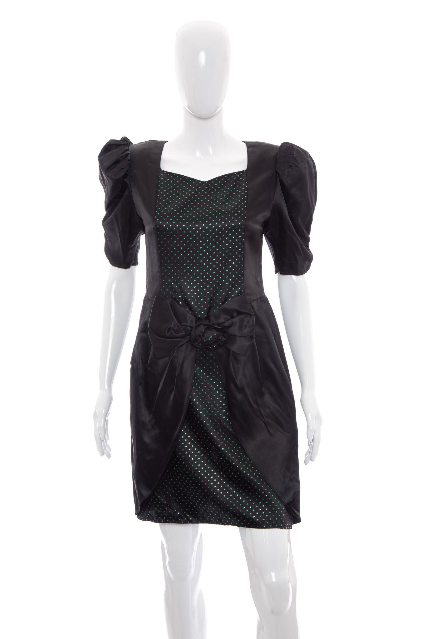 1980's Gunne Sax Black and Green Satin Dress Size M Antique Sugar 1980's Gunne Sax Black and Green Satin Dress Size M Antique Sugar
