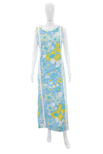 Load image into Gallery viewer, 1960&#39;s Shifts Internationale Blue Floral Print Tiki Dress Size M
