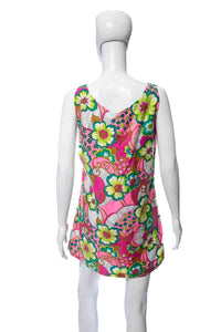 1960's Psychedelic Floral Printed Sleeveless Mini Dress Size M/L