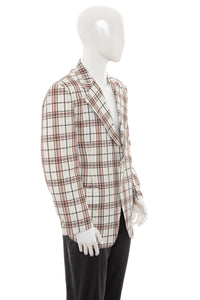 1970's Ohrbach's White and Brown Plaid Suit Jacket Size M