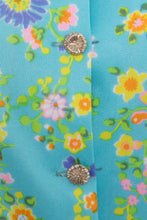 Load image into Gallery viewer, 1960&#39;s Aqua Floral Print Mini Dress Size L
