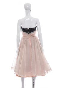 1950's Sylvia Ann Pink Chiffon and Sequins Party Dress Size S