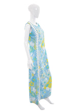 Load image into Gallery viewer, 1960&#39;s Shifts Internationale Blue Floral Print Tiki Dress Size M
