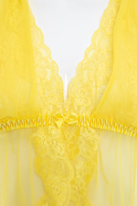 1990's Frederick's of Hollywood Yellow Mesh and Lace Negligée Size S/M