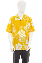 Load image into Gallery viewer, 1970&#39;s Lavin&#39;s Yellow and White Floral Print Tiki Shirt Size L
