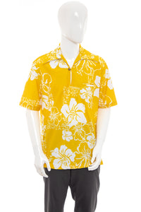 1970's Lavin's Yellow and White Floral Print Tiki Shirt Size L